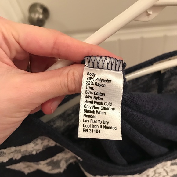 belk Sweaters Chip Pepper Navy And White Lace Sweatertop Poshmark